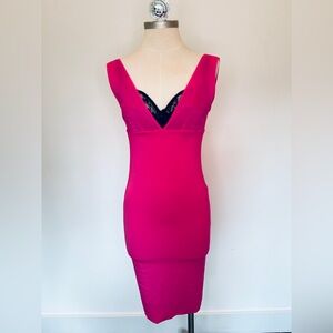 D&G Vintage, early 2000, Y2K, Fuchsia Dress w/ Black Lace & Bra Accent, Small